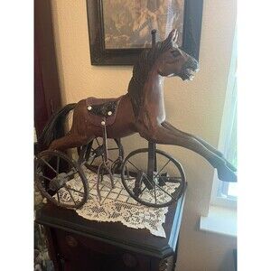 1800's Vintage Tricycle Hand Carved Horse REAL HORSE HAIR!